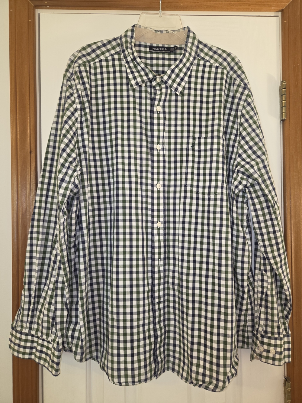 Nautica Vintage Y2K Men’s Green and Navy Check Button-Down Shirt